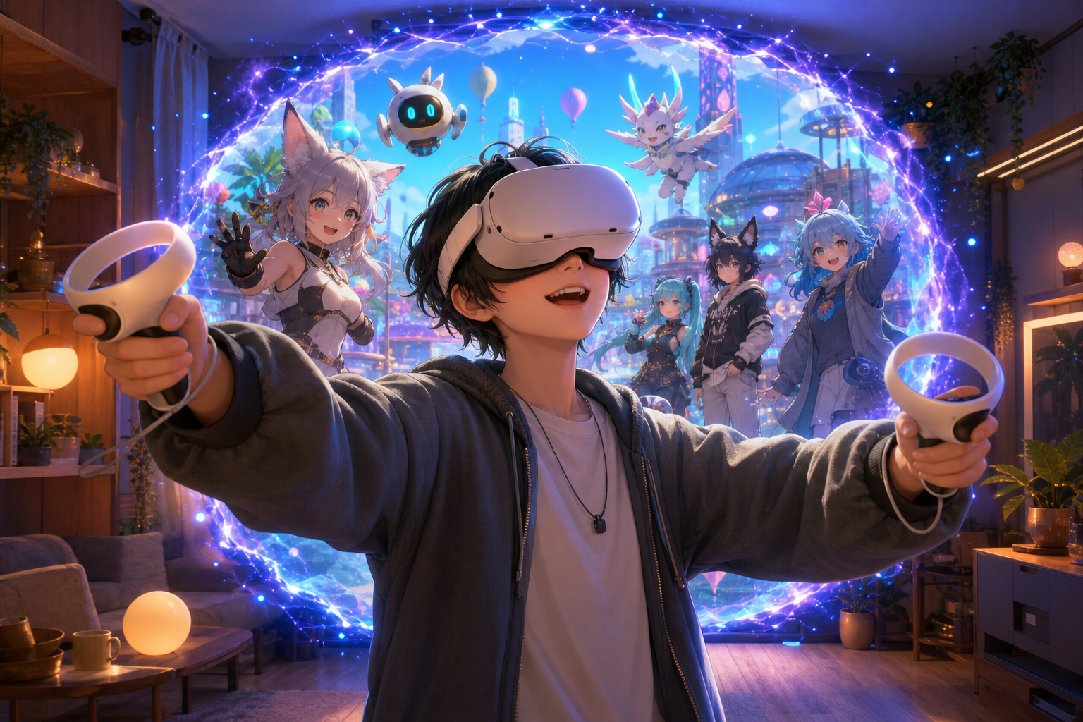 単体VRヘッドセットでVRChatの世界へ入る株式会社ライバー編集部制作イメージ