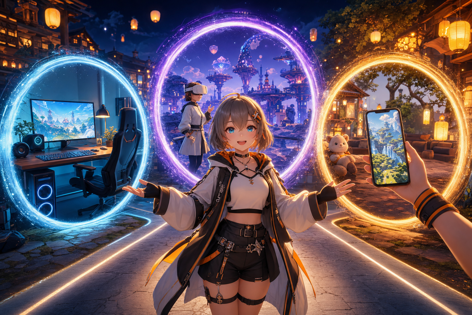 PC、単体VR、スマートフォンからVRChatへ入る3つの方法を表した株式会社ライバー編集部制作イメージ