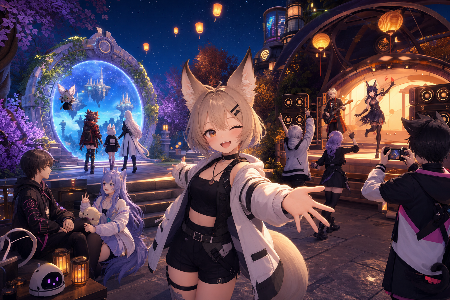 会話、ワールド探索、ライブ、撮影を楽しむVRChatの遊び方を表した株式会社ライバー編集部制作イメージ
