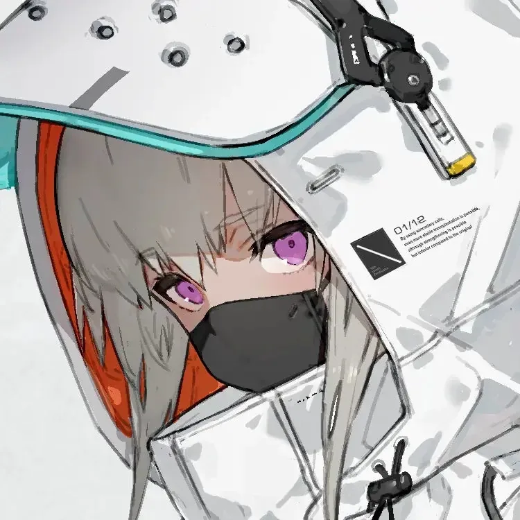 フードの下から紫の瞳がのぞき、黒いマスクを着けたnecoさんのイラスト。「01/12」の文字が入る