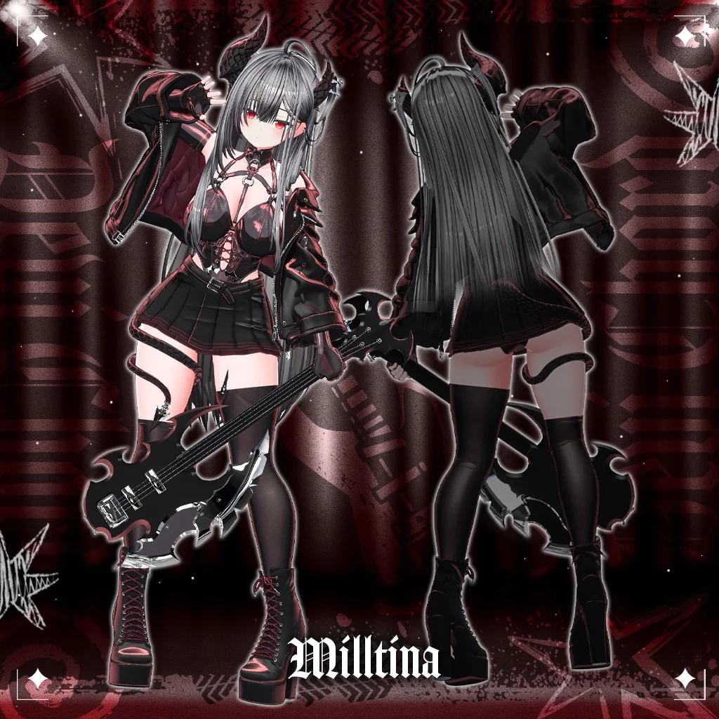 ベースを構えたMilltinaの着用例