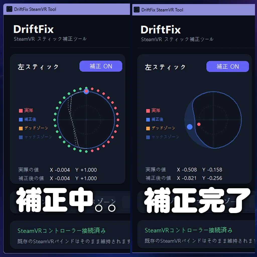 DriftFixの補正前後を比較した入力グラフ