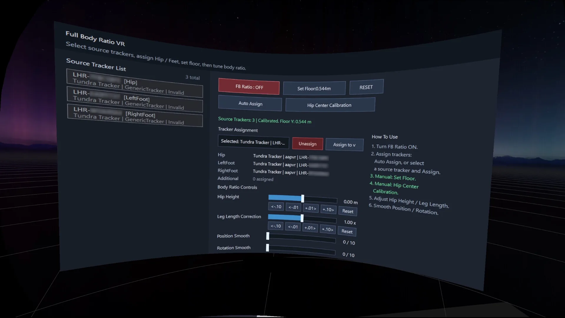 Full Body Ratio VRのSteamVR設定画面