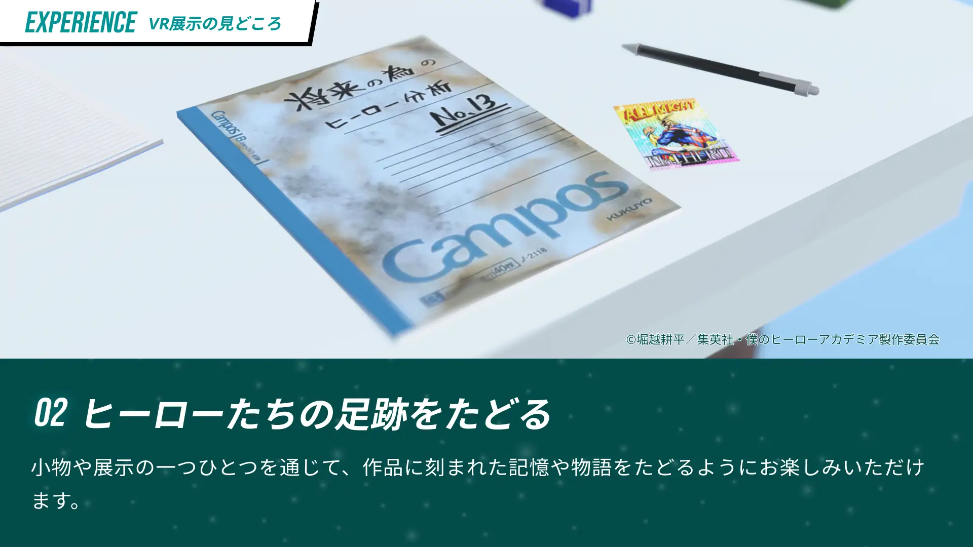 机に置かれた『将来の為のヒーロー分析 No.13』のノート