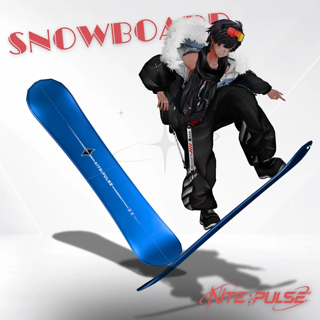 スノーボードを足元に装着したアバター。雪の軌跡が出ている