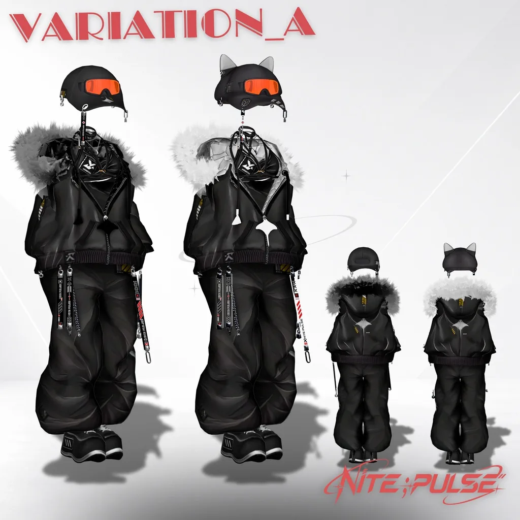 VARIATION_Aと題された衣装バリエーションの一覧画像。丈と小物の組み合わせが並ぶ