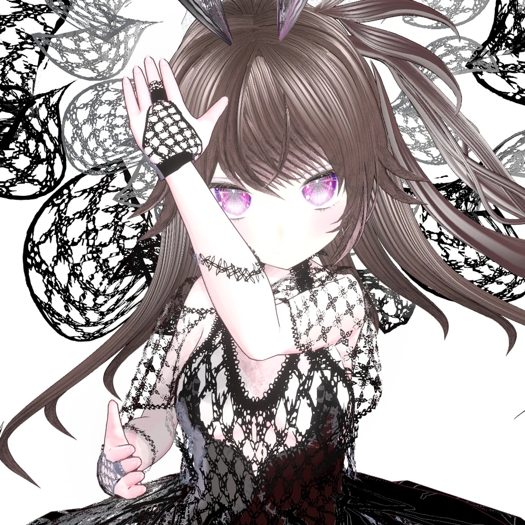 ノワールミミィの顔と淡いピンクの瞳を大きく見せた公式画像
