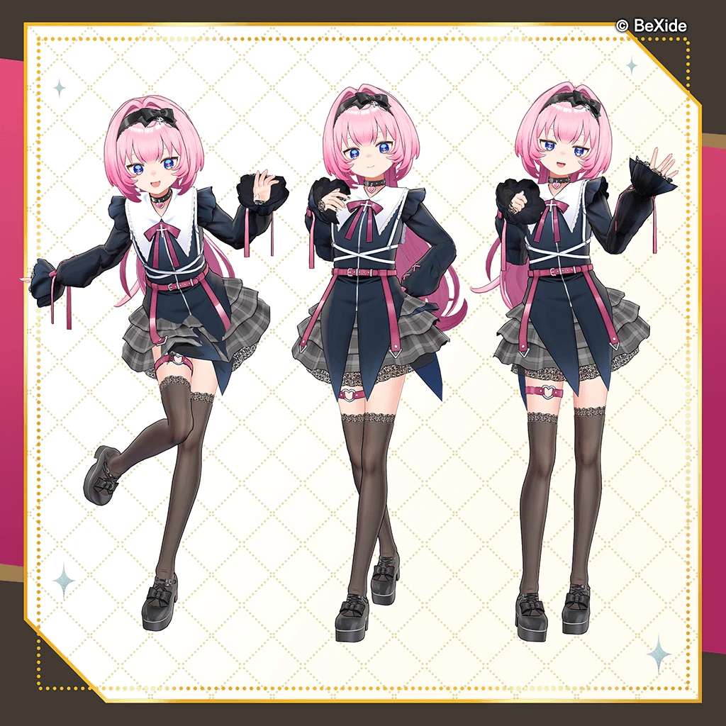 VRChatアバター「ニュイ」の3つのポーズを並べた公式画像