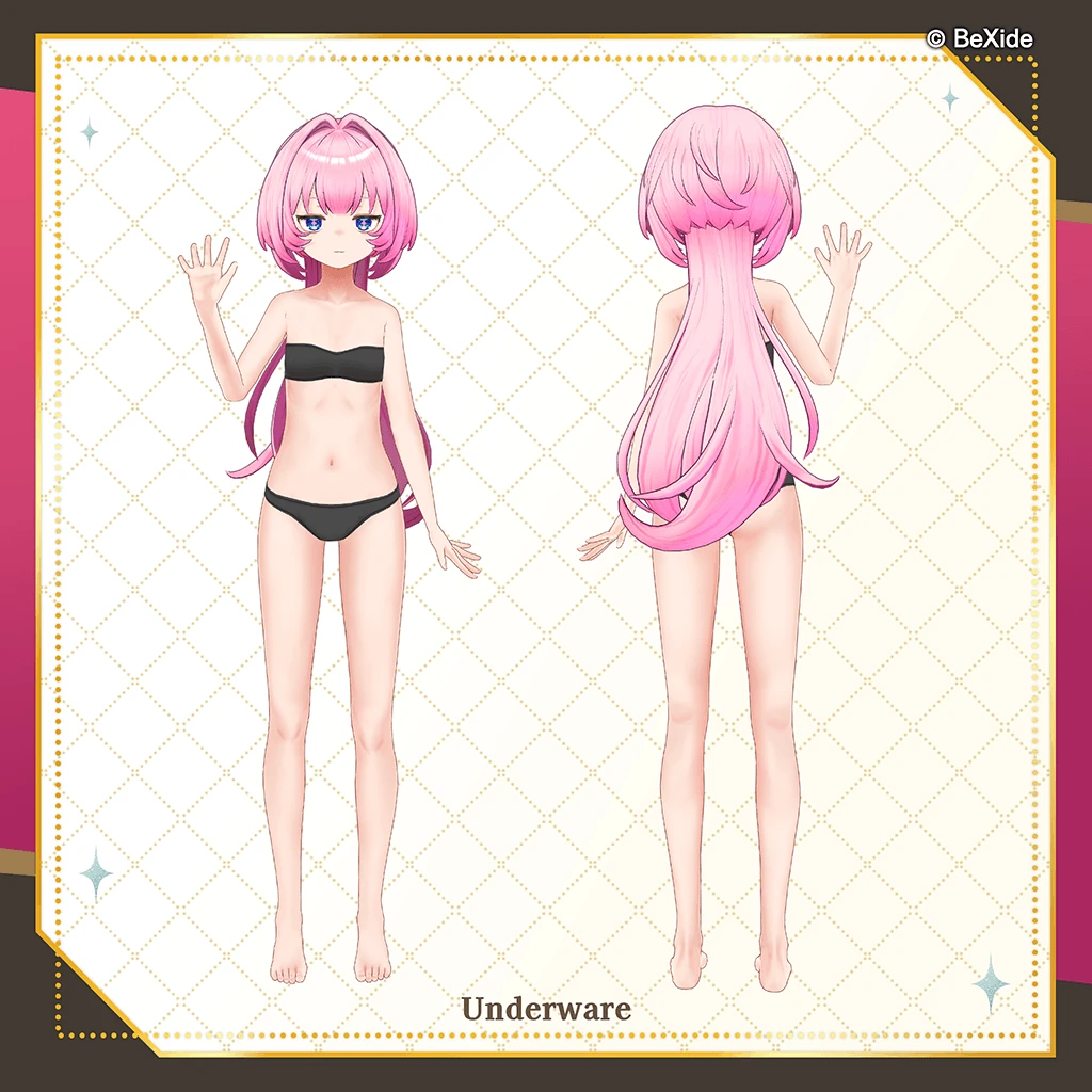 VRChatアバター「ニュイ」の素体を正面と背面から見せる公式画像