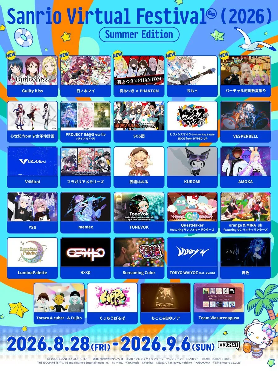 新規出演5組を掲載したSanrio Virtual Festival公式ラインナップ画像