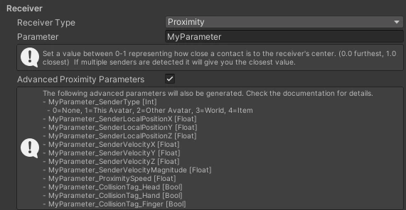 Advanced Contact Proximity Parametersの開発中Inspector