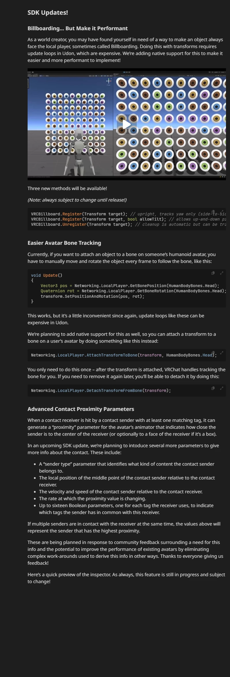 Developer UpdateのSDK Updates部分